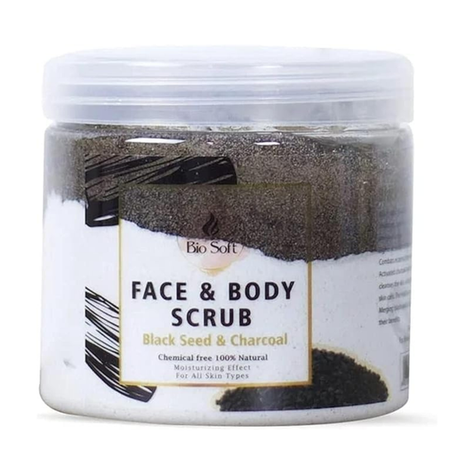 بايو سوفت مقشر الوجه والجسم بالحبة السوداء والفحم 500 جرام